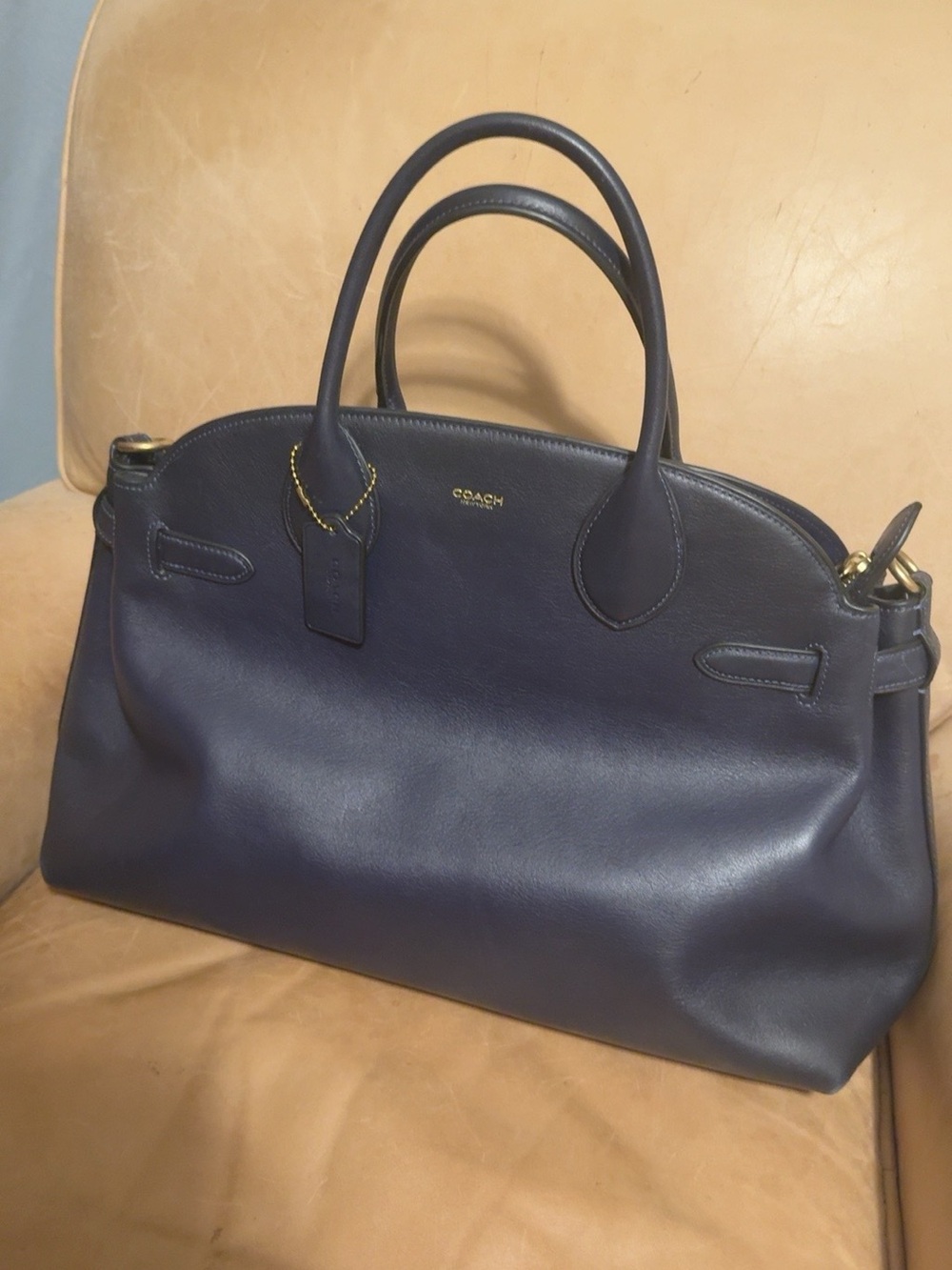 Coach Empire 40 Carryall Navy Leather Bag CW616 Discontinued Color